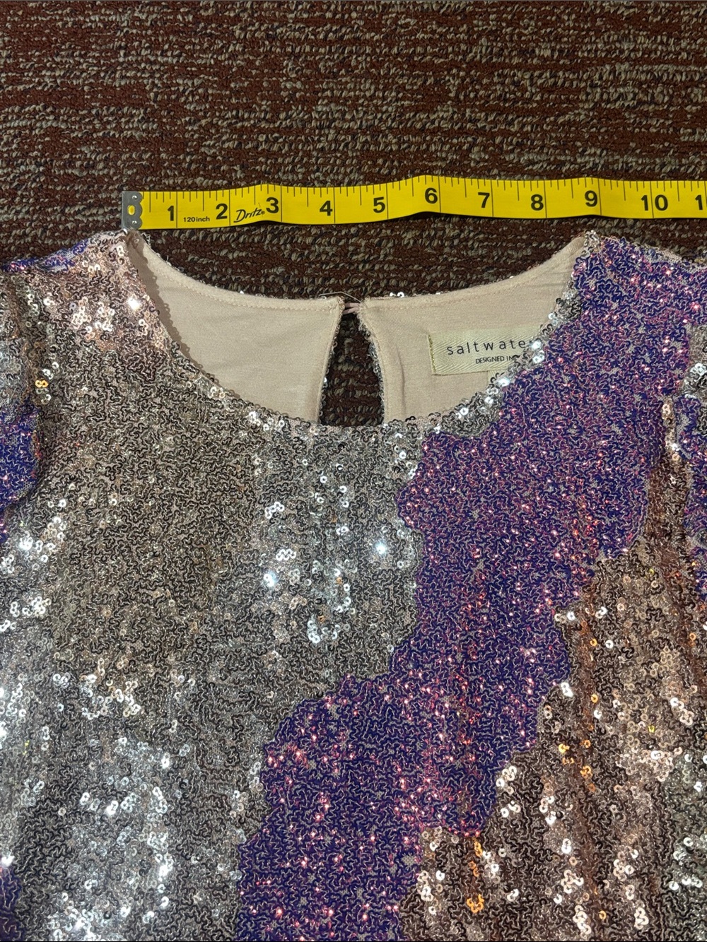 Anthropologie Saltwater luxe long sleeve statement sleeve metallic sequin crop S - Picture 6 of 16